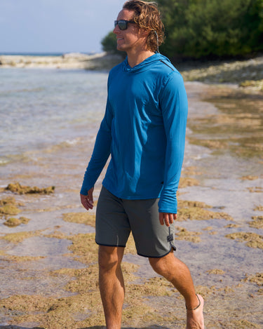 Men's UPF 50+ Hooded Sun Shirt | Teal Blue - Lumar Active