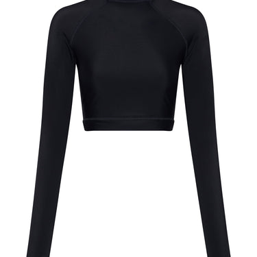 Women's Long Sleeve Crop Rashguard UPF 50+ | Black - Lumar Active