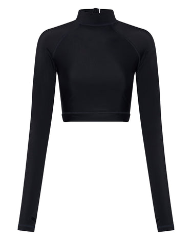 Women's Long Sleeve Crop Rashguard UPF 50+ | Black - Lumar Active