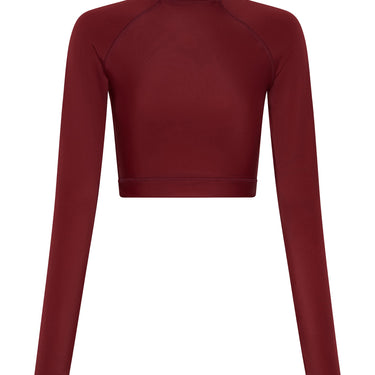 Women's Long Sleeve Cropped Rashguard UPF50 | Wine - Lumar Active