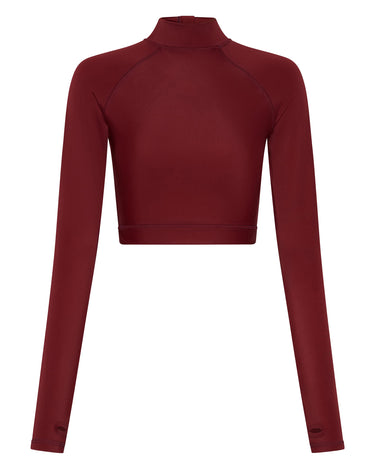 Women's Long Sleeve Cropped Rashguard UPF50 | Wine - Lumar Active