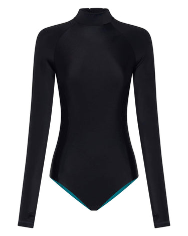 Women's UPF 50+ One Piece Surf & Swimwear | Black - Lumar Active