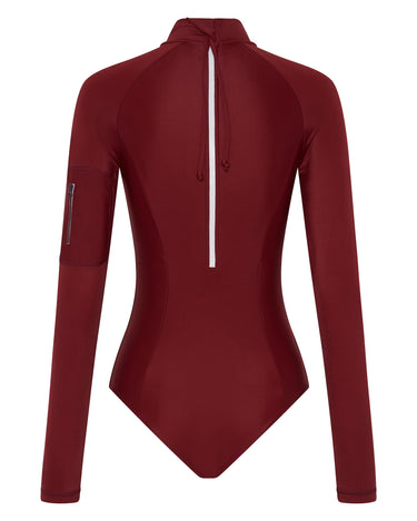 Women's UPF 50+ One Piece Surf & Swimwear | Wine Red - Lumar Active