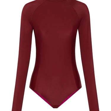 Women's UPF 50+ One Piece Surf & Swimwear | Wine Red - Lumar Active