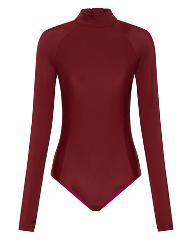 Women's UPF 50+ One Piece Surf & Swimwear | Wine Red - Lumar Active